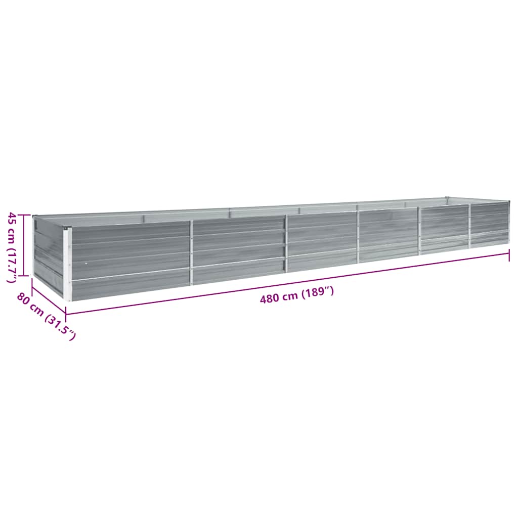 Plate-bande surélevée de jardin en acier galvanisé 480x80x45 cm gris