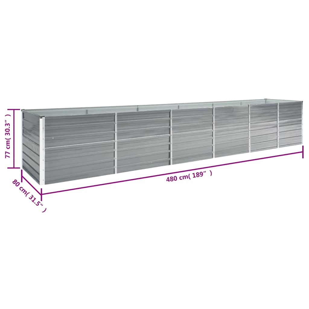 Plate-bande surélevée de jardin en acier galvanisé 480x80x77 cm gris