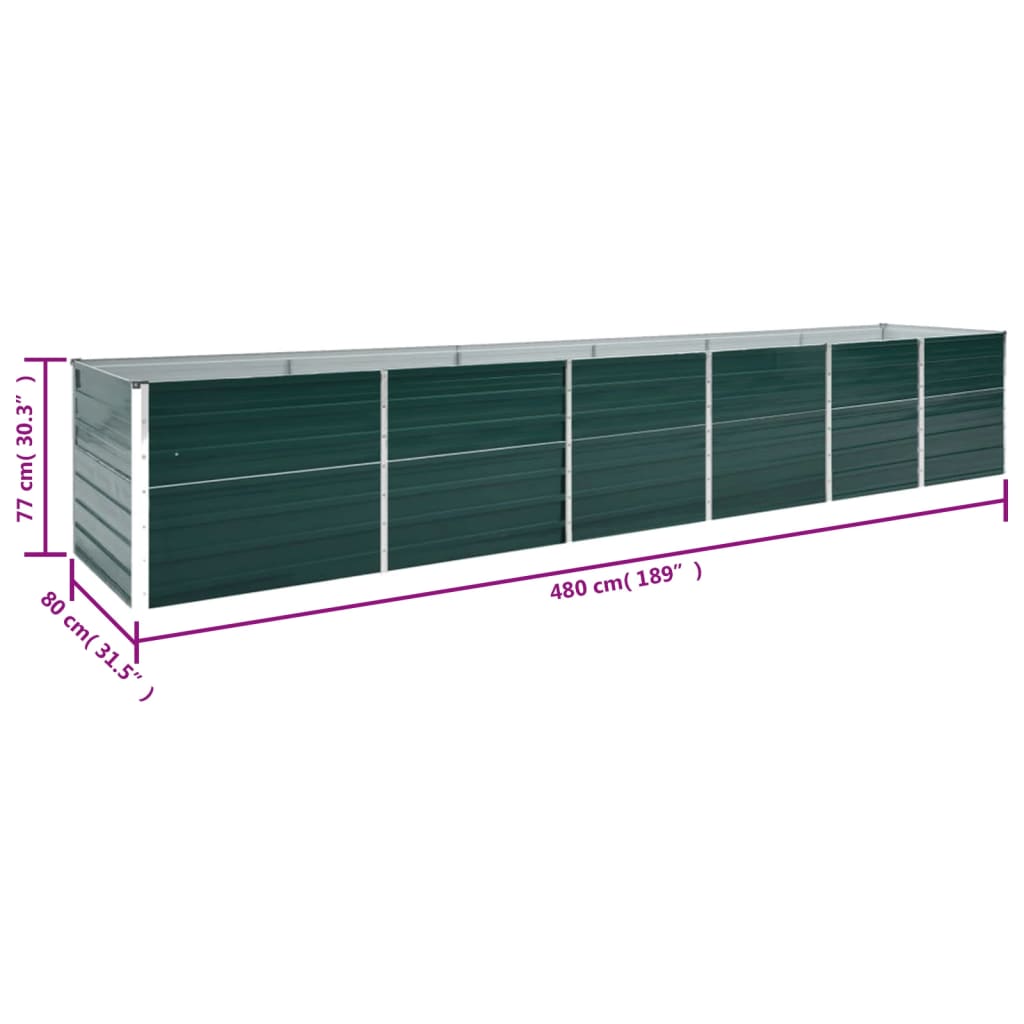 Plate-bande surélevée de jardin en acier galvanisé 480x80x77 cm vert