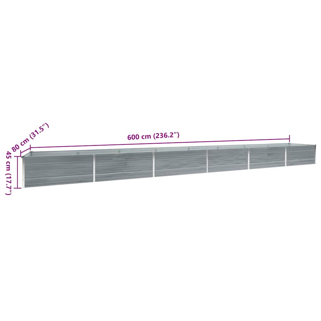 Plate-bande surélevée de jardin en acier galvanisé 600x80x45 cm gris