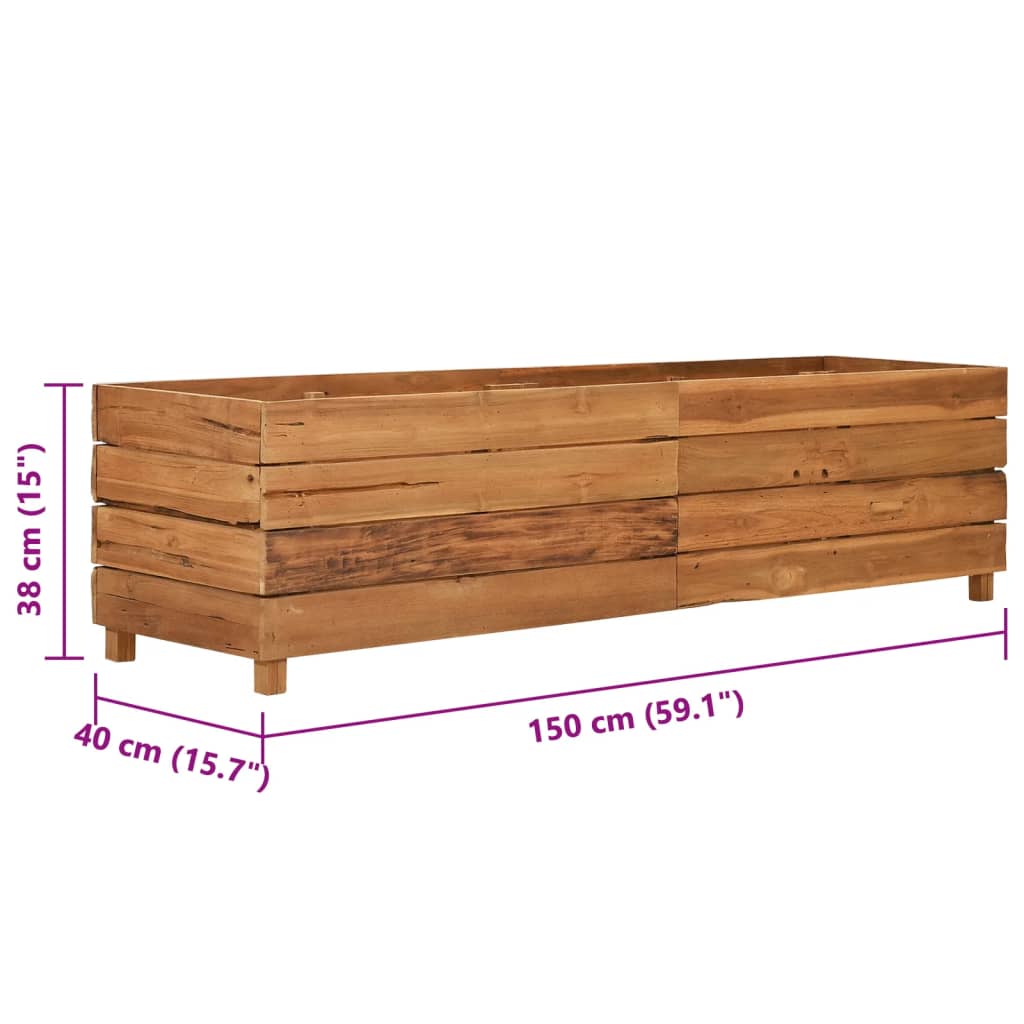 Jardinière surélevée 150x40x38 cm en bois de teck recyclé et acier