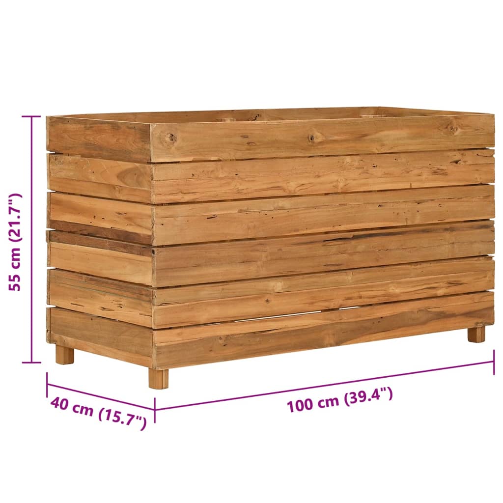 Jardinière surélevée 100x40x55 cm en bois de teck recyclé et acier
