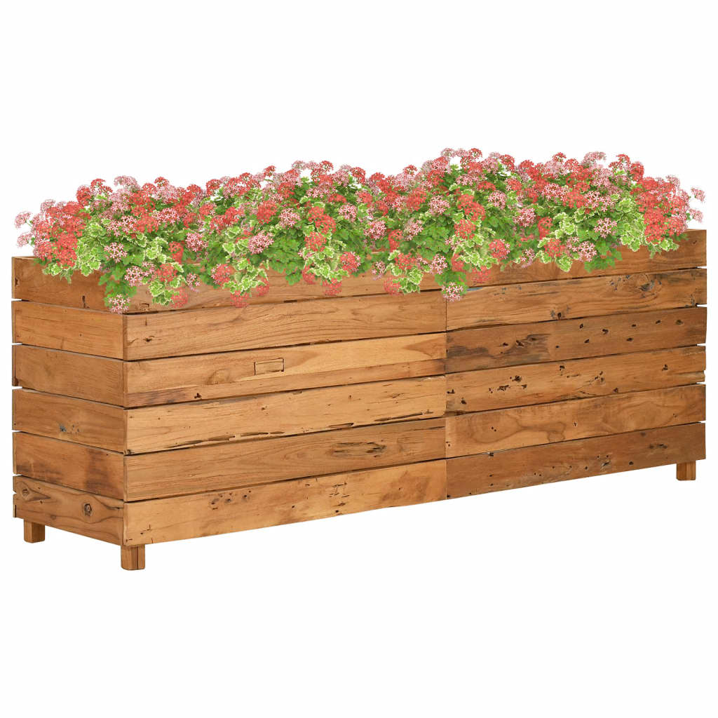 Jardinière surélevée 150x40x55 cm en bois de teck recyclé et acier