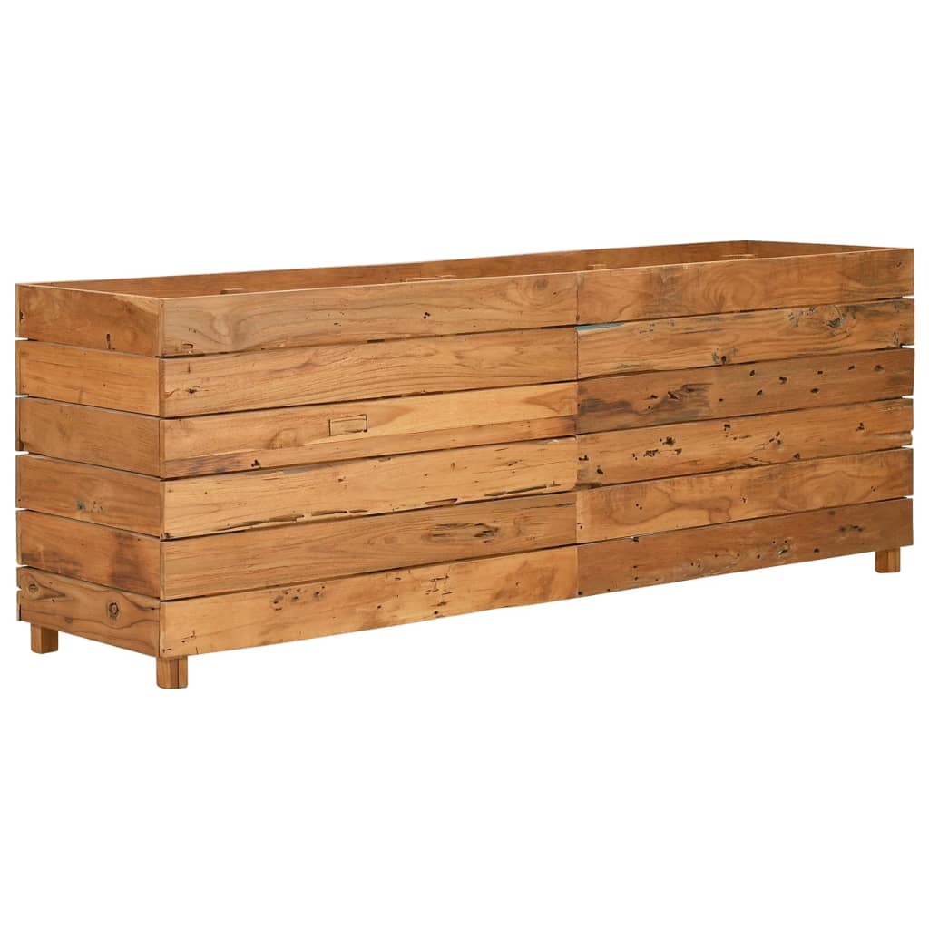 Jardinière surélevée 150x40x55 cm en bois de teck recyclé et acier