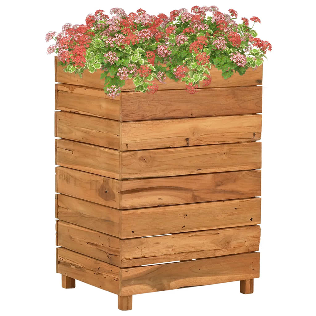 Jardinière surélevée 50x40x72 cm en bois de teck recyclé et acier