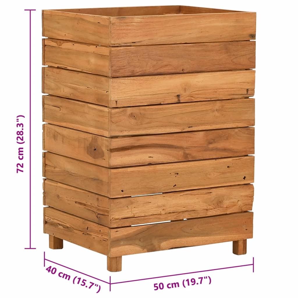 Jardinière surélevée 50x40x72 cm en bois de teck recyclé et acier