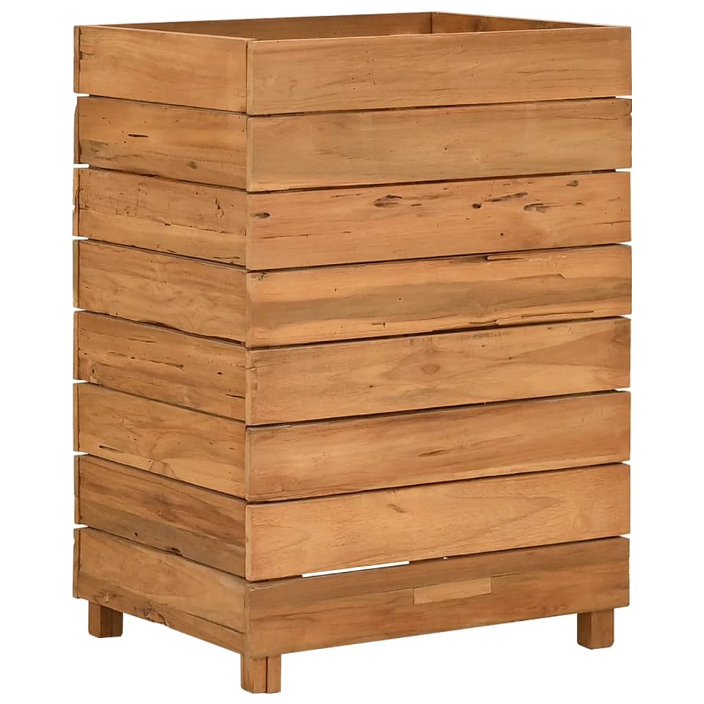 Jardinière surélevée 50x40x72 cm en bois de teck recyclé et acier