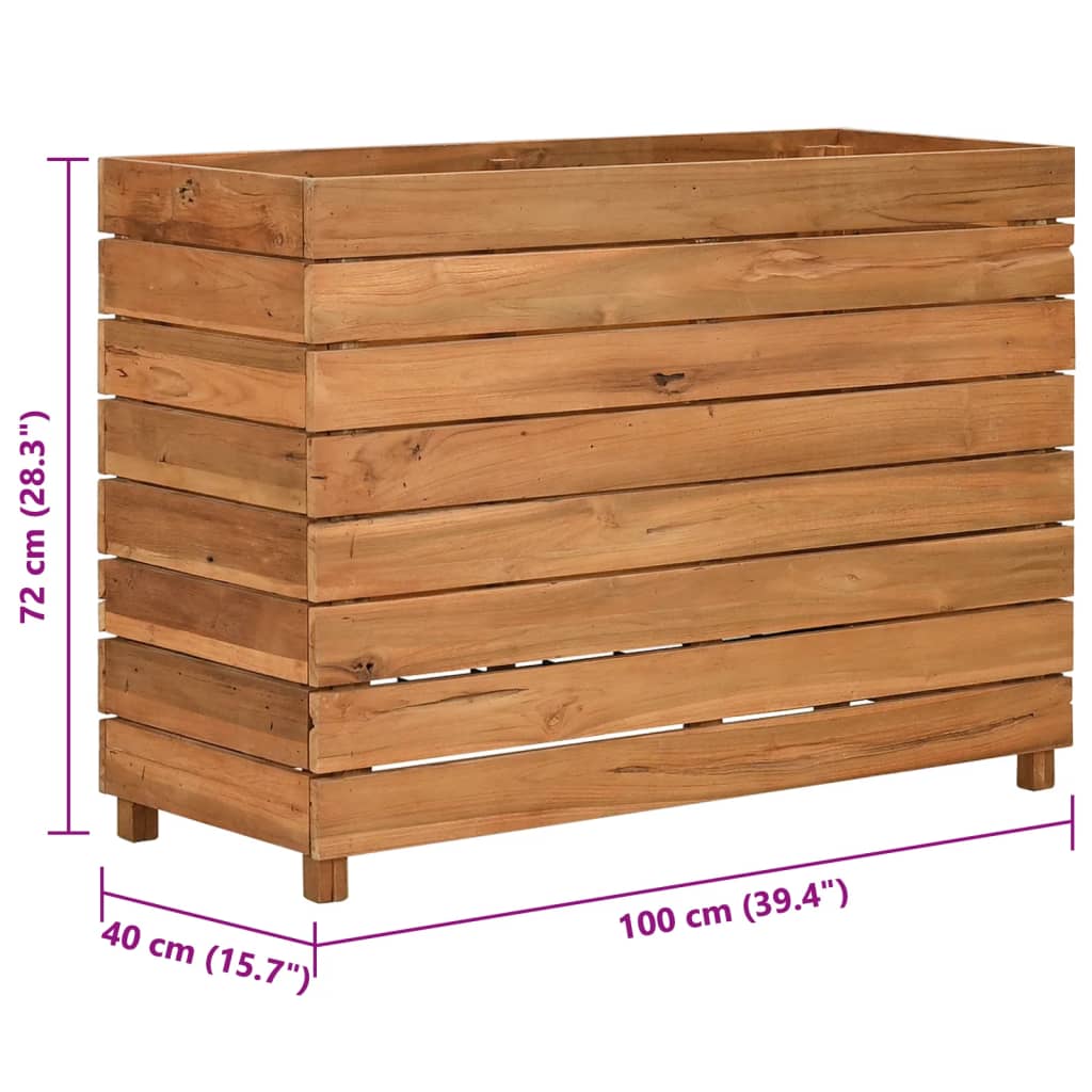 Jardinière surélevée 100x40x72 cm en bois de teck recyclé et acier