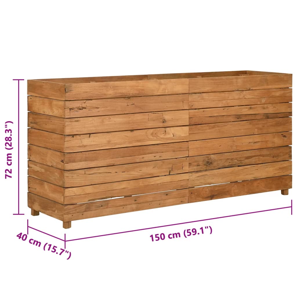 Jardinière surélevée 150x40x72 cm en bois de teck recyclé et acier