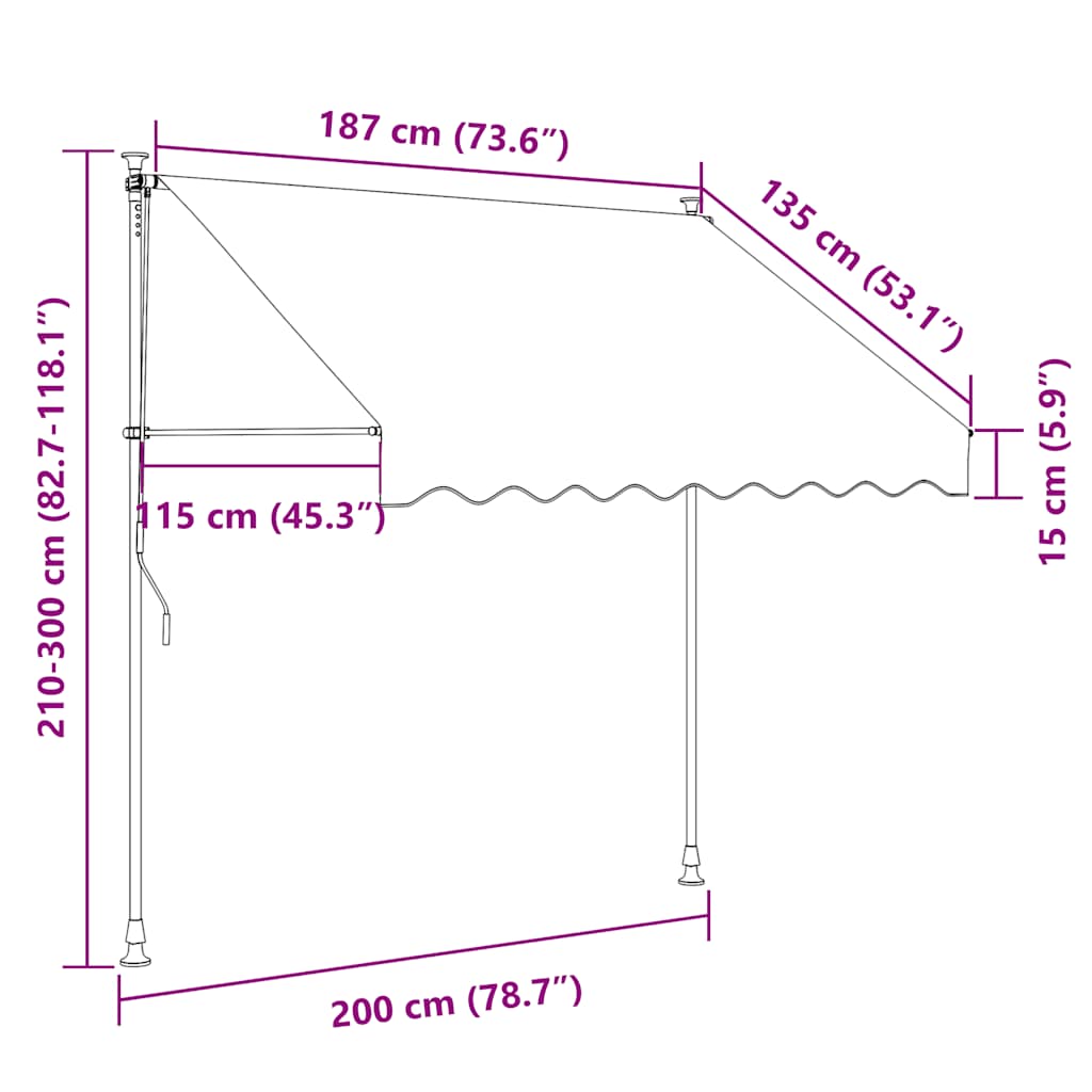 Einziehbare Markise Handbetrieben mit LED 200 cm Blau und Weiß