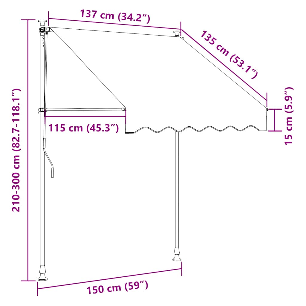 Einziehbare Markise Handbetrieben mit LED 150 cm Weiß Orange