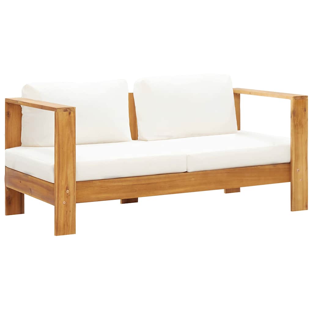 Garden sofa with cushions 140 cm solid acacia wood cream white