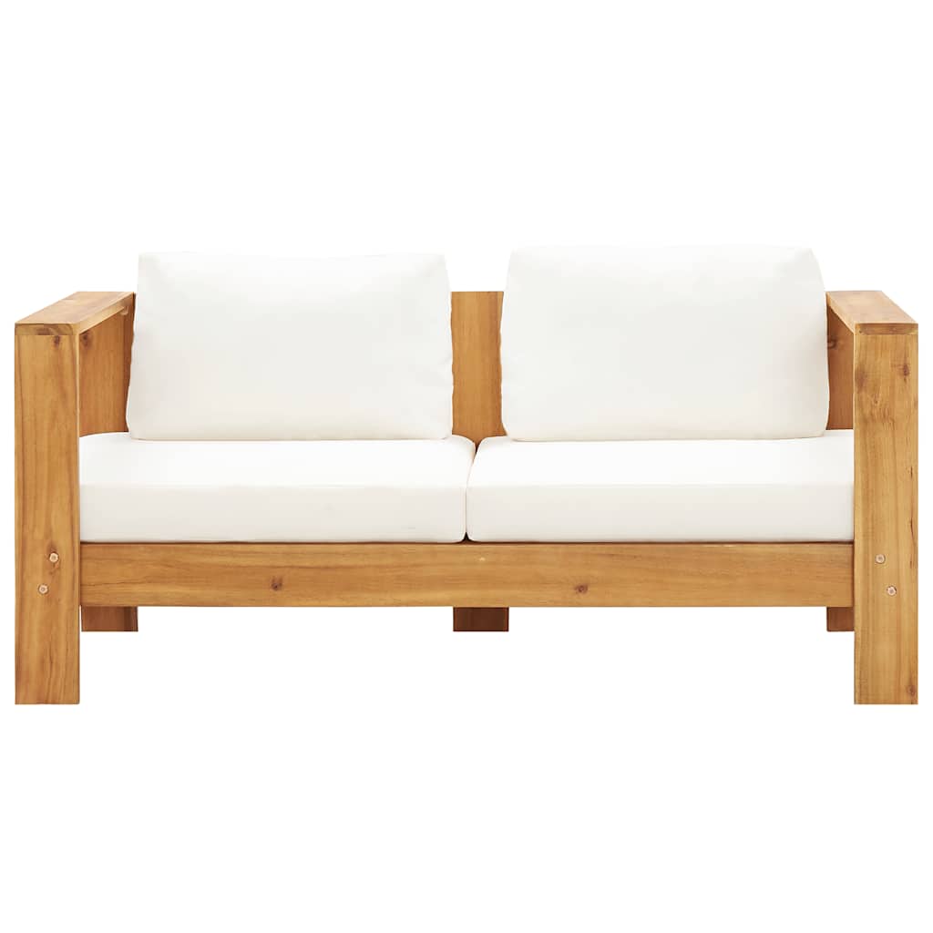 Garden sofa with cushions 140 cm solid acacia wood cream white