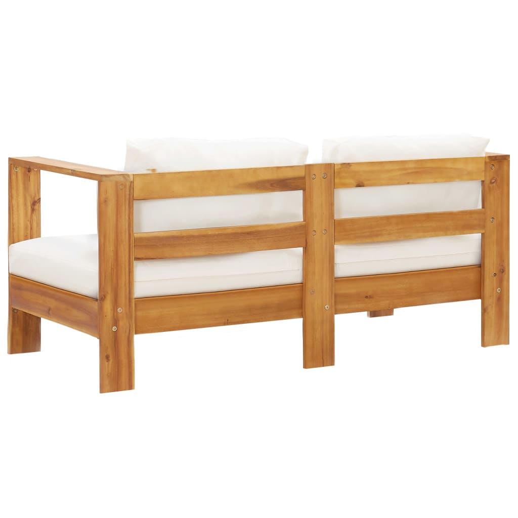 Garden sofa with cushions 140 cm solid acacia wood cream white