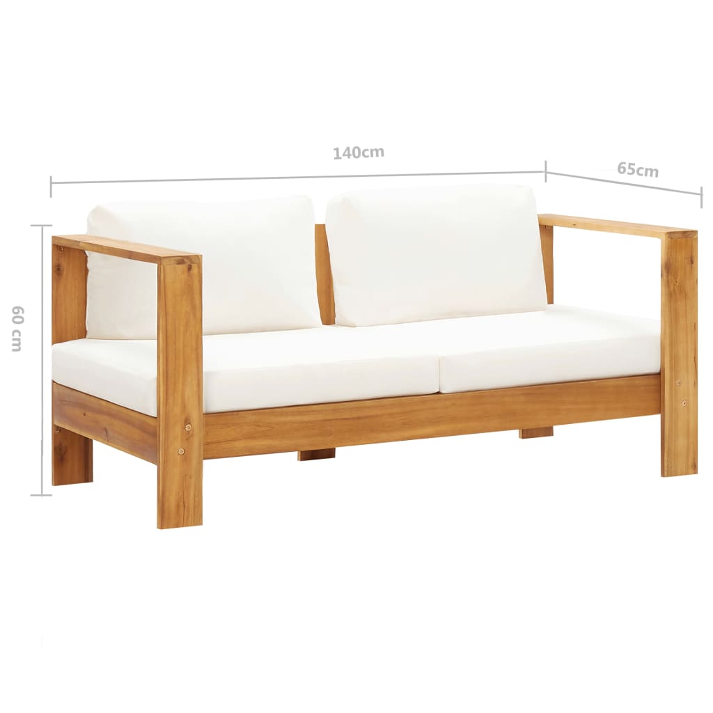 Garden sofa with cushions 140 cm solid acacia wood cream white