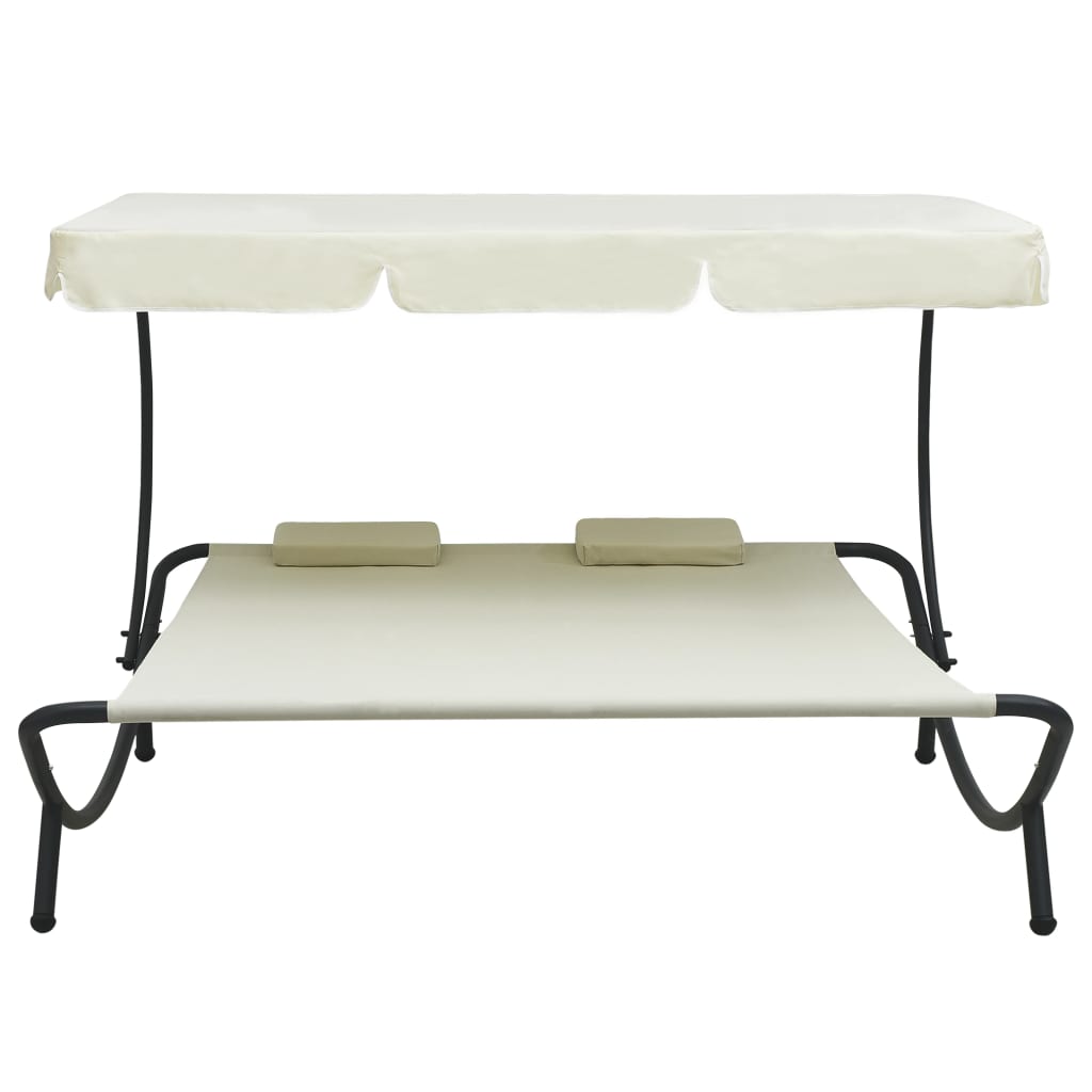 Bain de soleil avec auvent et coussins blanc crème