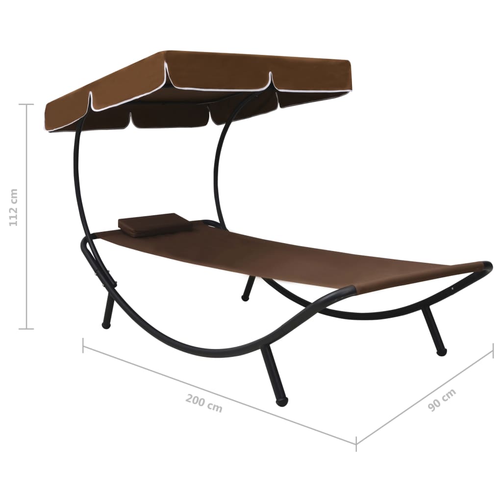 Garden Sun Lounger with Sunroof and Cushion Brown