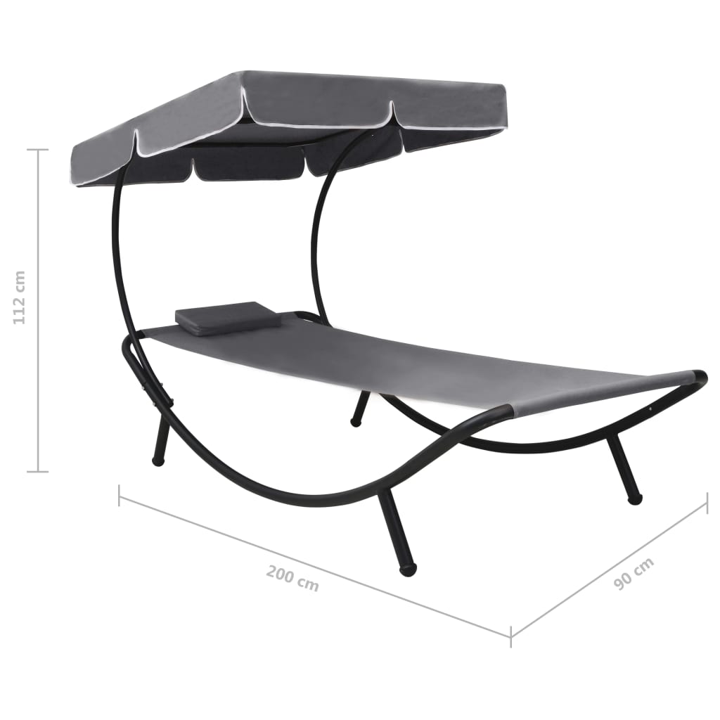 Garden Sun Lounger with Sunroof and Cushion Gray