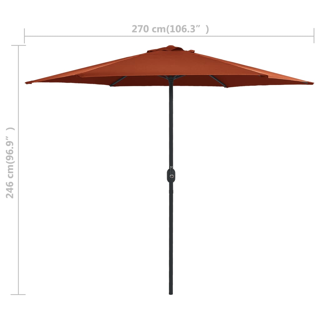 Parasol with aluminum pole 270x246 cm terracotta