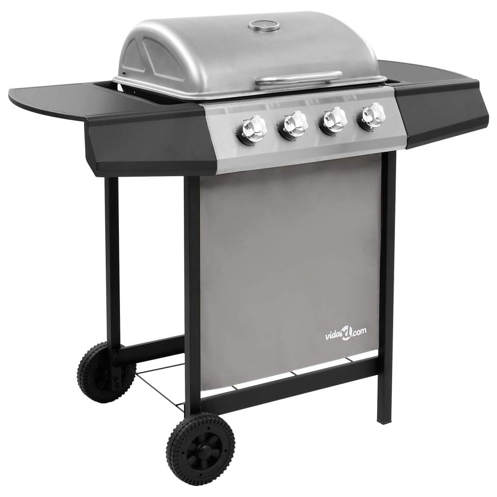 Grill à gaz à 4 flammes noir et argent