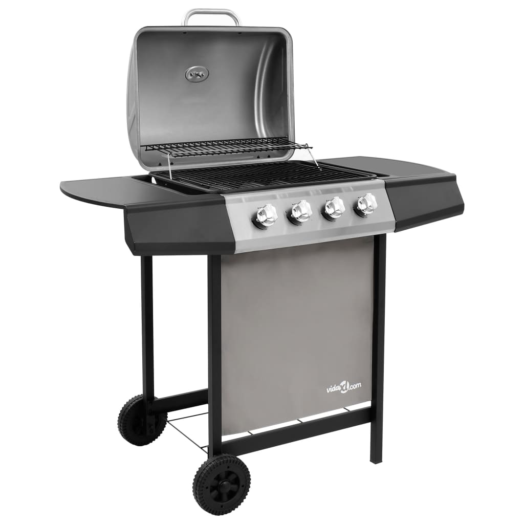 Grill à gaz à 4 flammes noir et argent