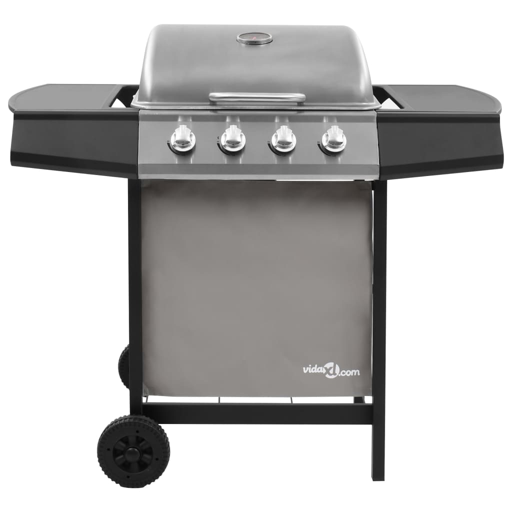 Grill à gaz à 4 flammes noir et argent