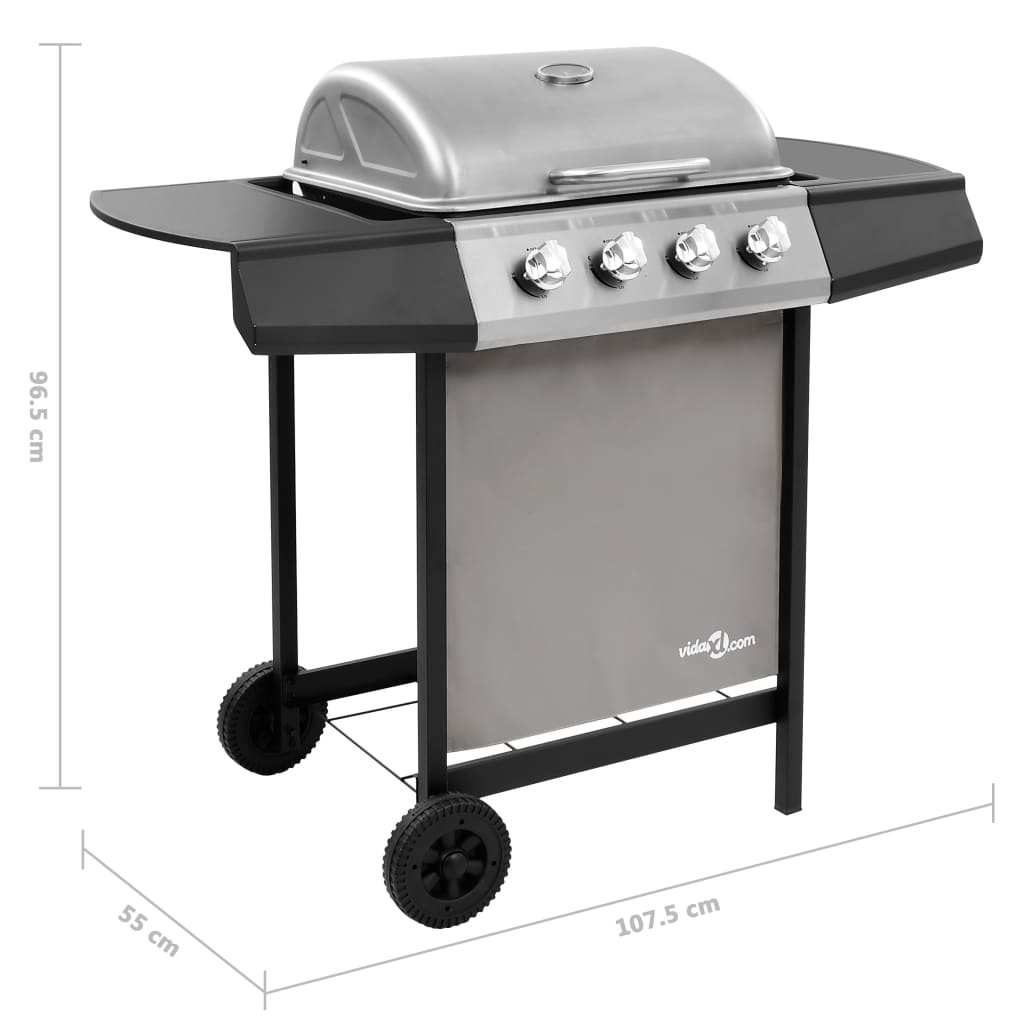 Grill à gaz à 4 flammes noir et argent