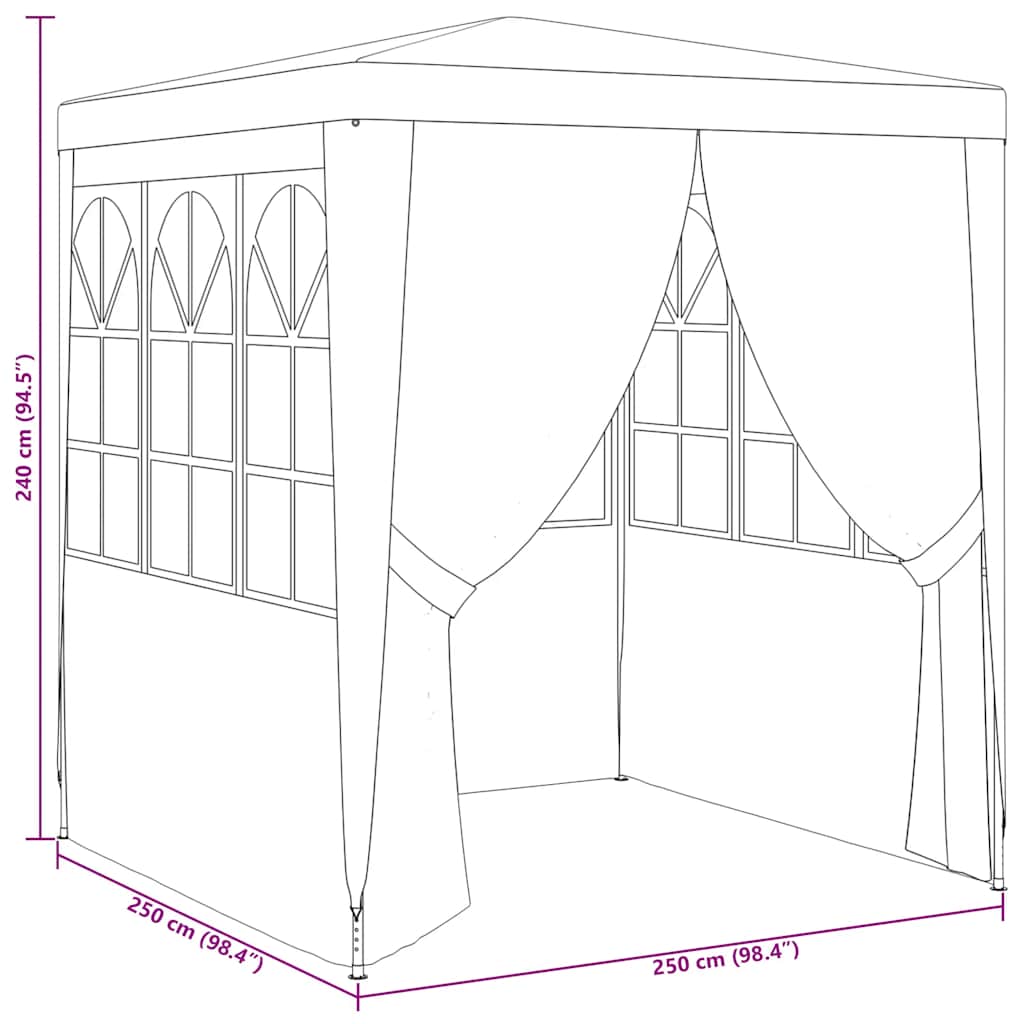Professional party tent with side walls 2.5x2.5 m blue 90 g/m²