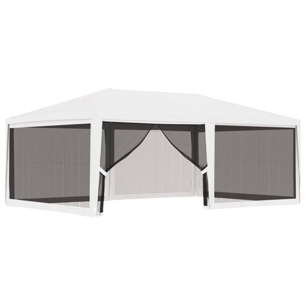 Tente de réception avec 4 parois latérales en filet 4 x 6 m blanc