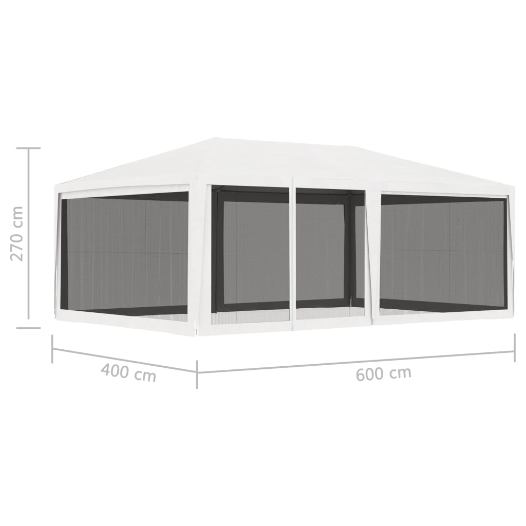 Tente de réception avec 4 parois latérales en filet 4 x 6 m blanc
