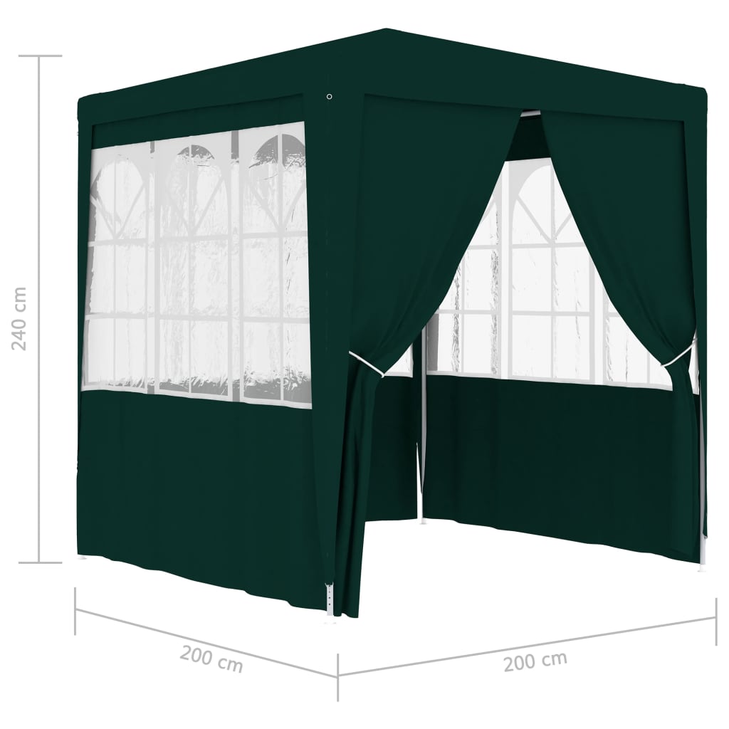 Professional party tent with side walls 2×2m green 90 g/m²