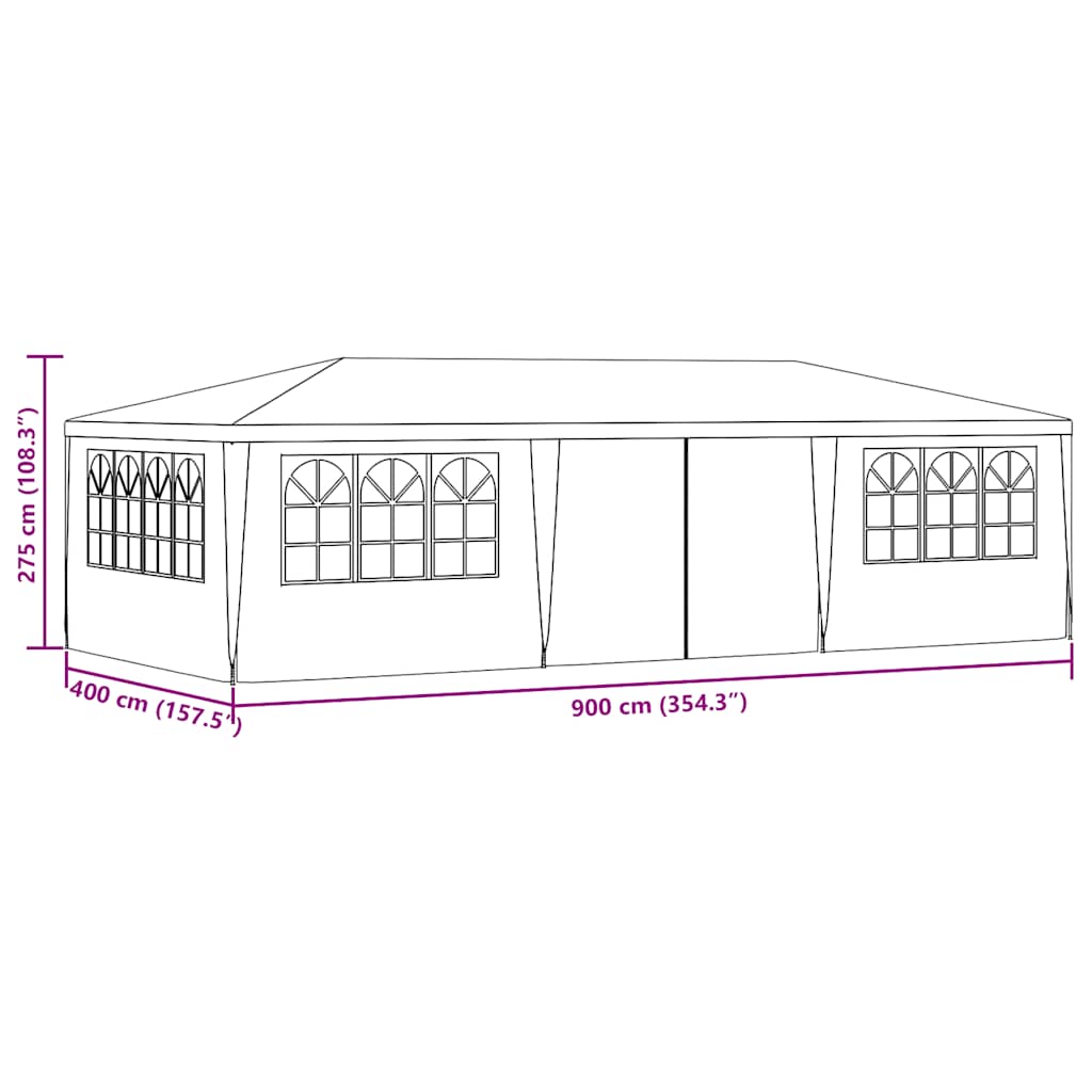 Profi-Partyzelt mit Seitenwänden 4×9 m Anthrazit 90 g/m²