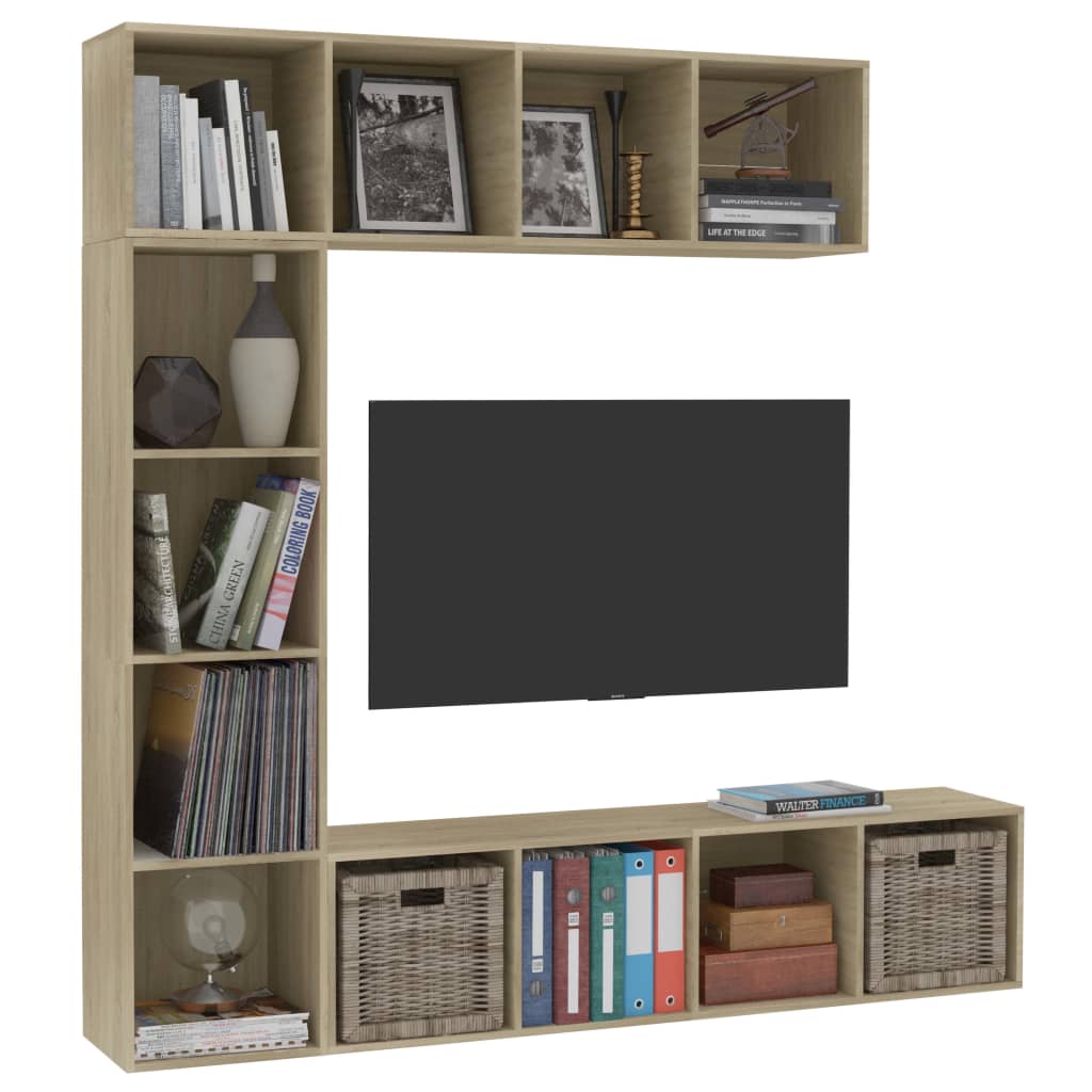 Ensemble bibliothèque/meuble TV 3 pièces chêne Sonoma 180x30x180 cm