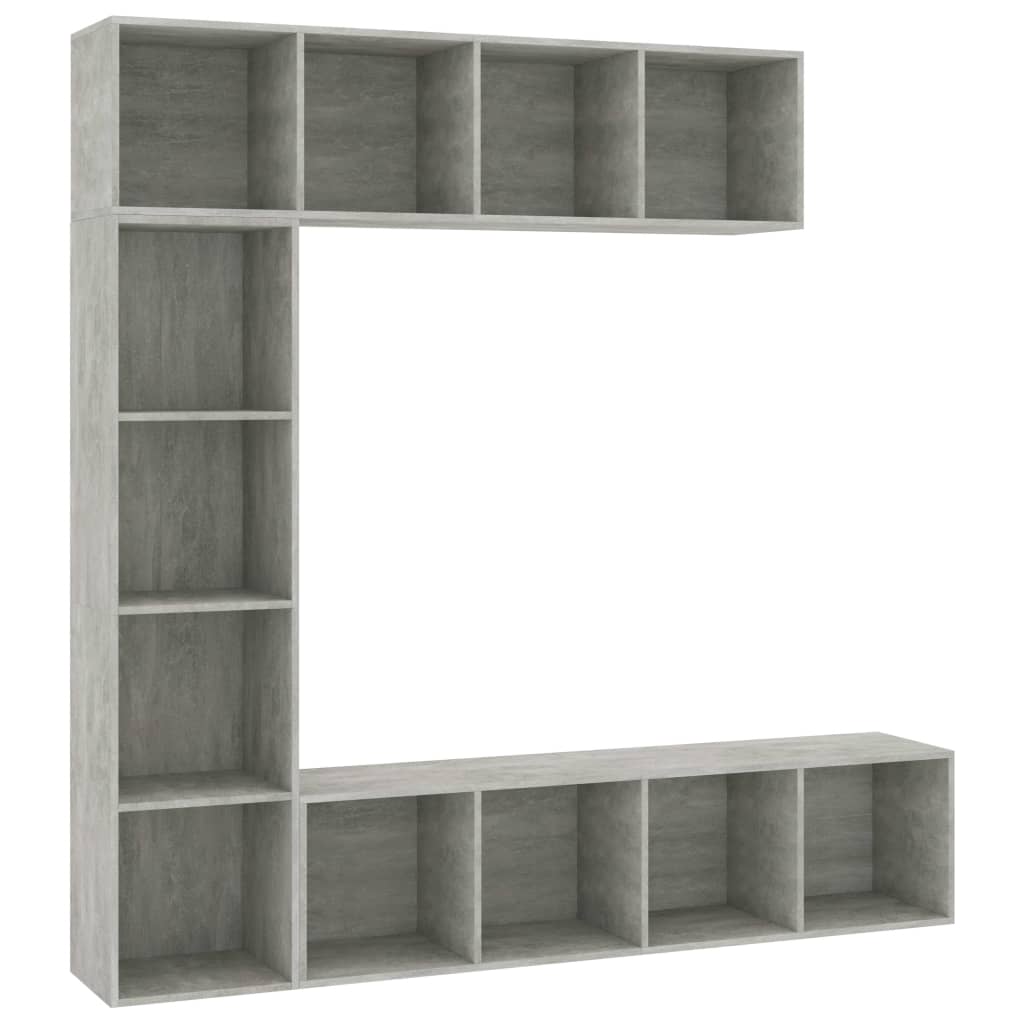 Ensemble bibliothèque/meuble TV 3 pièces, gris béton, 180 x 30 x 180 cm