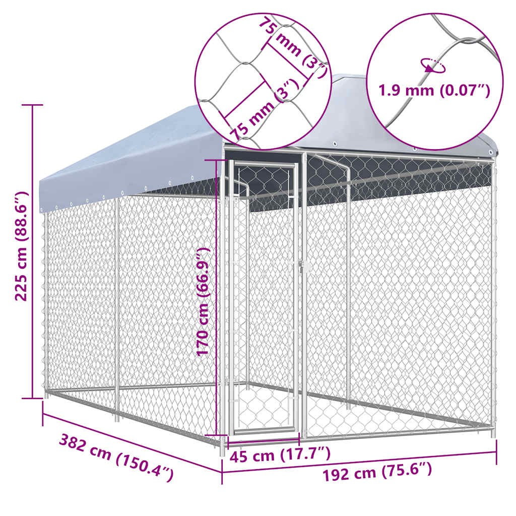 Outdoor-Hundezwinger mit Überdachung 382x192x225 cm