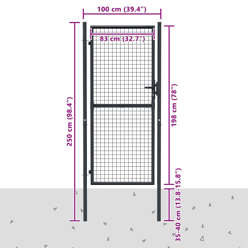 Maschen-Gartentor verzinkter Stahl 100 x 200 cm Grau