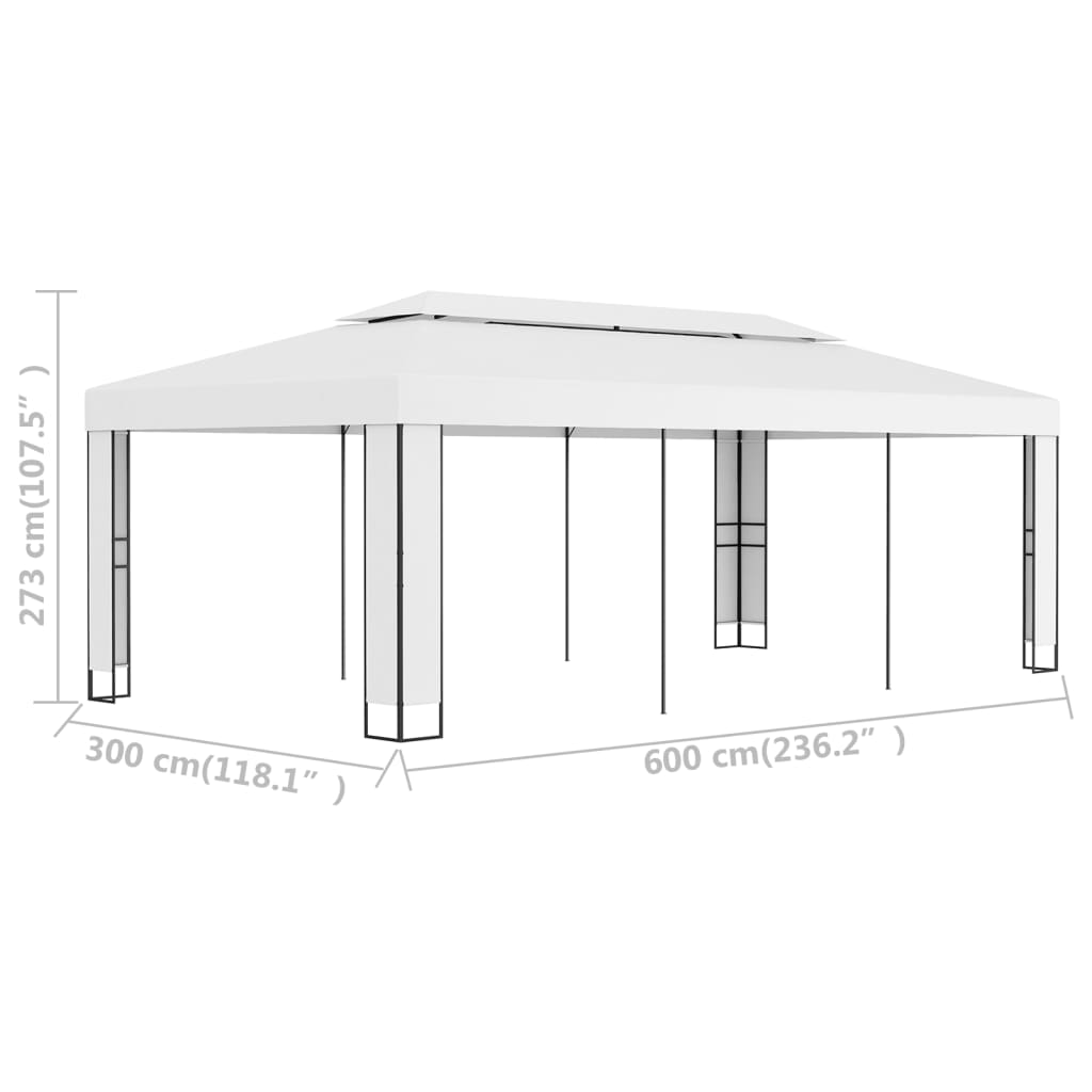 Pavillon à double toit 3 x 6 m blanc