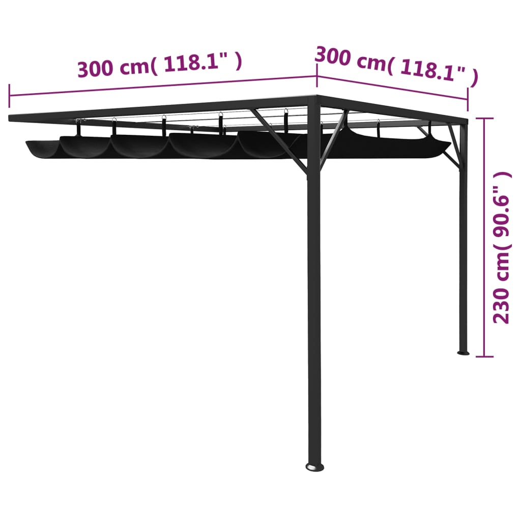 Wand-Pavillon mit Schiebedach 3x3 m Anthrazit