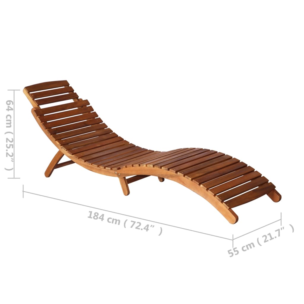 Chaise longue avec table en bois d'acacia massif marron