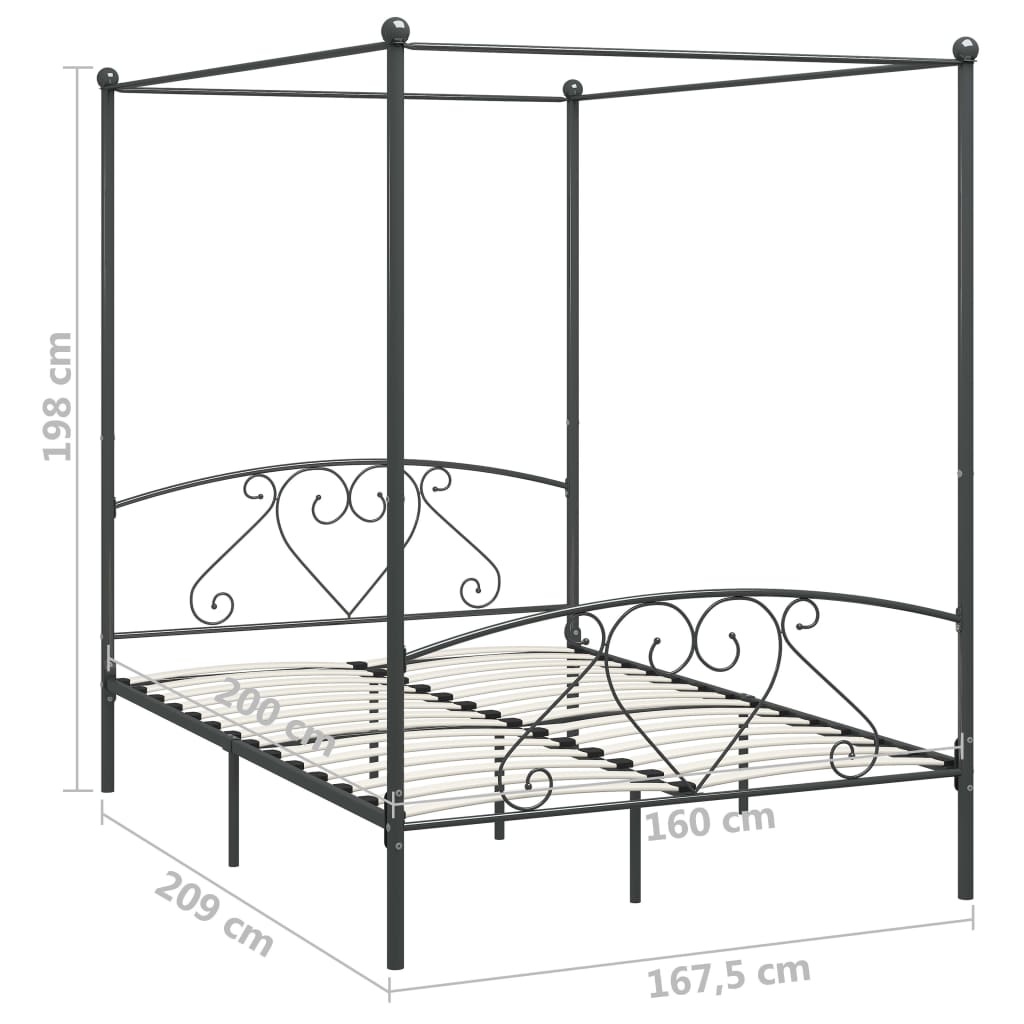 Himmelbett-Gestell Grau Metall 160 x 200 cm