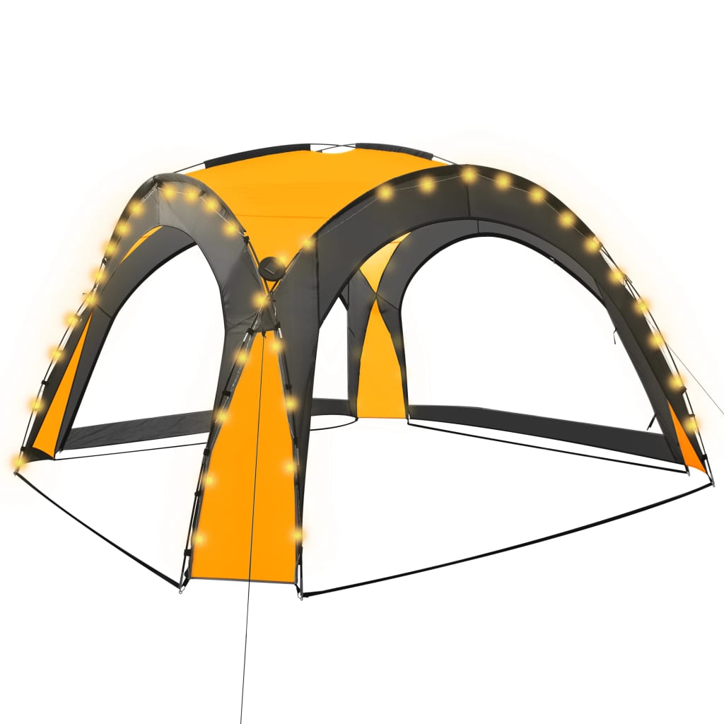 Tente de fête avec LED et 4 parois latérales 3,6x3,6x2,3 m jaune