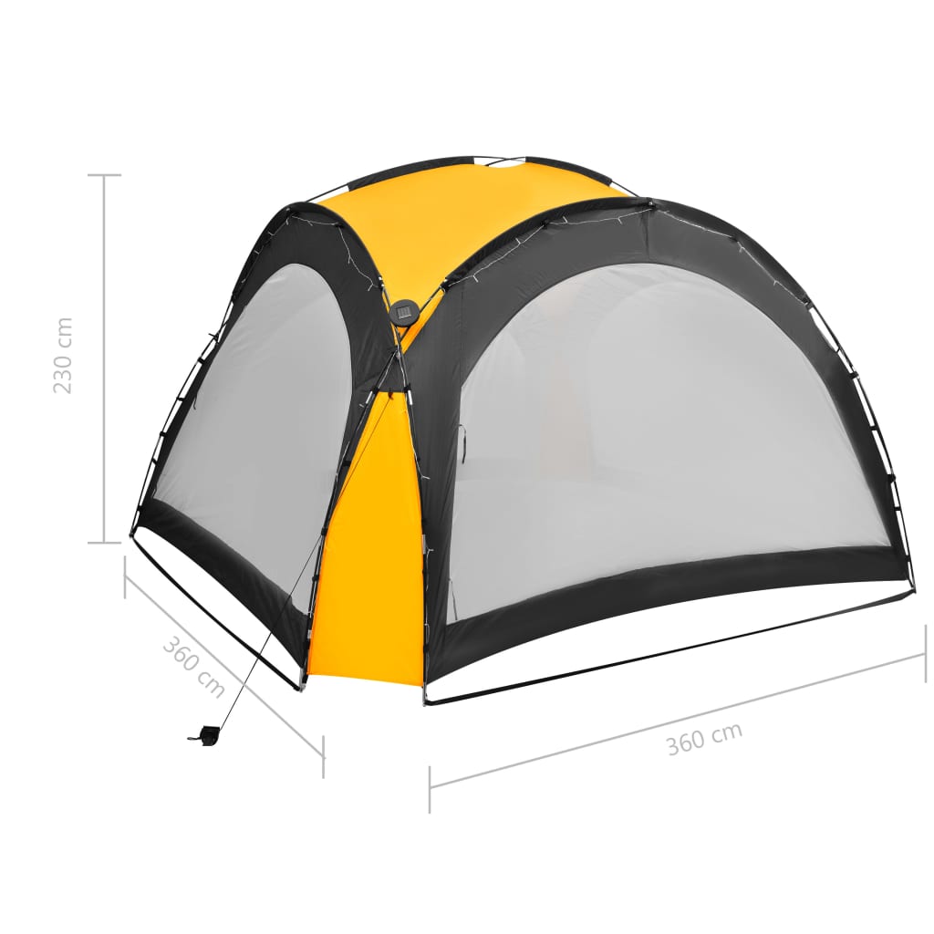Tente de fête avec LED et 4 parois latérales 3,6x3,6x2,3 m jaune
