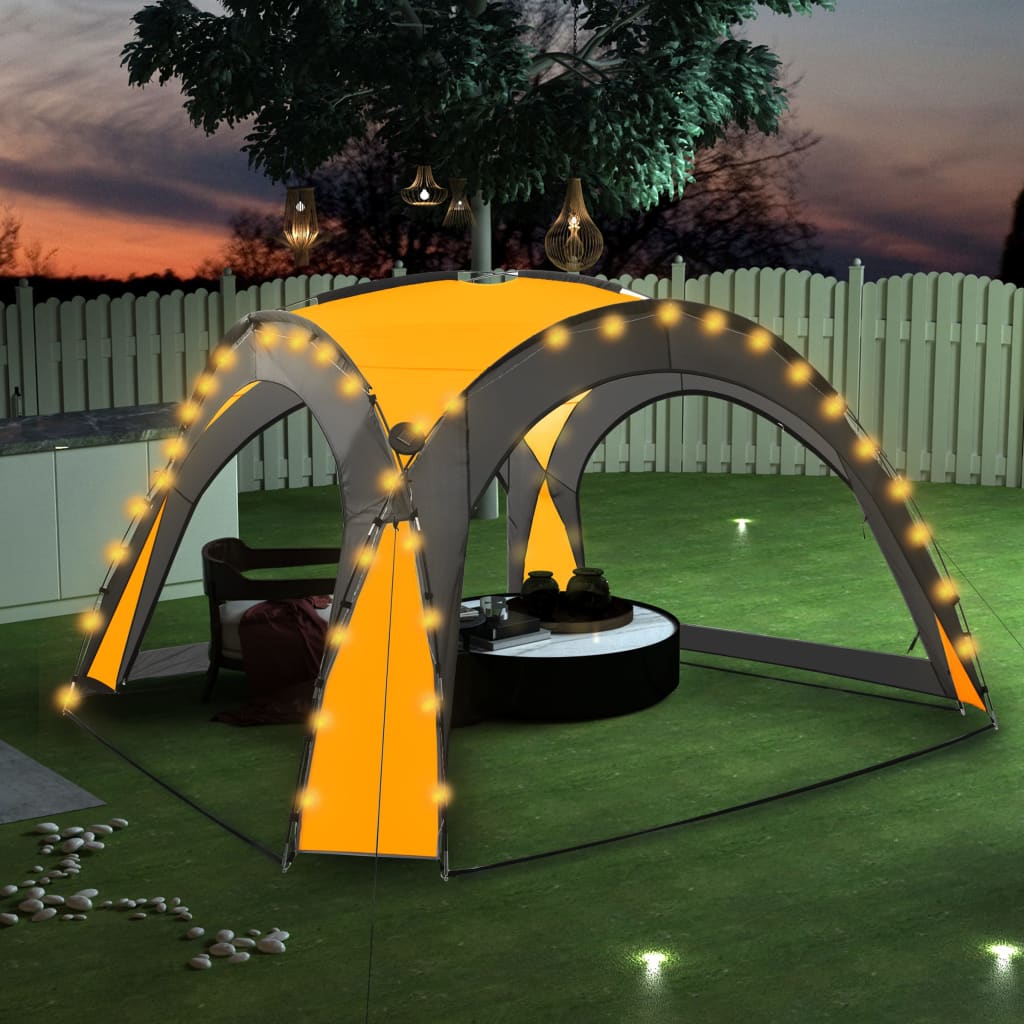 Tente de fête avec LED et 4 parois latérales 3,6x3,6x2,3 m jaune