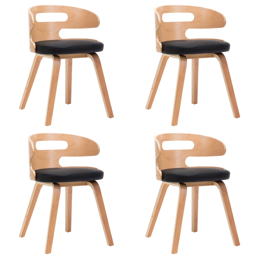 Chaises de salle à manger, lot de 4, en bois courbé noir et similicuir