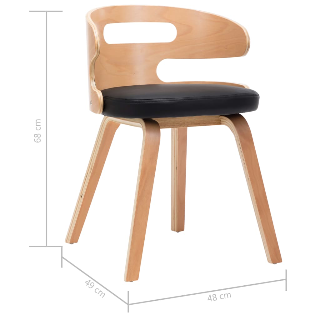 Chaises de salle à manger, lot de 4, en bois courbé noir et similicuir