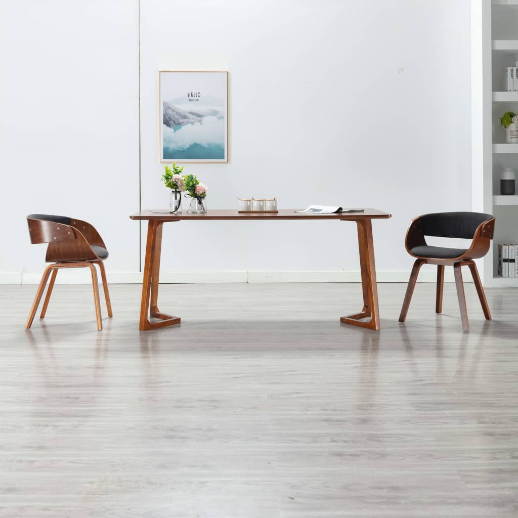 Chaises de salle à manger, lot de 2, en bois courbé gris et tissu