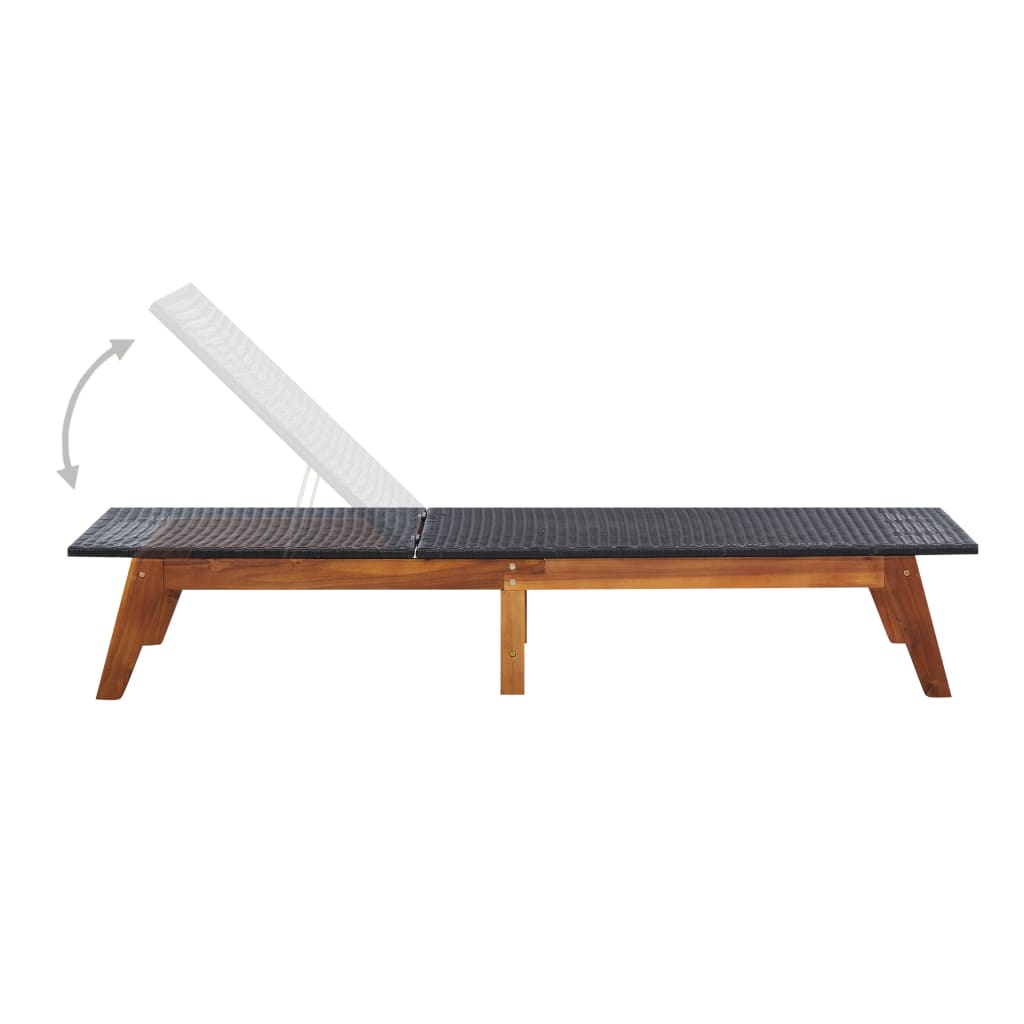 Chaise longue avec table en résine tressée et bois d'acacia massif