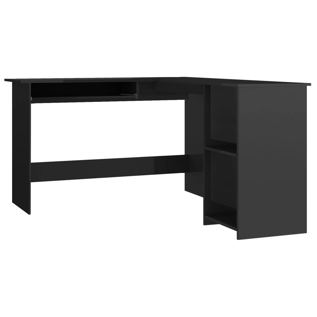 Eckschreibtisch in L-Form Hochglanz-Schwarz 120×140×75 cm