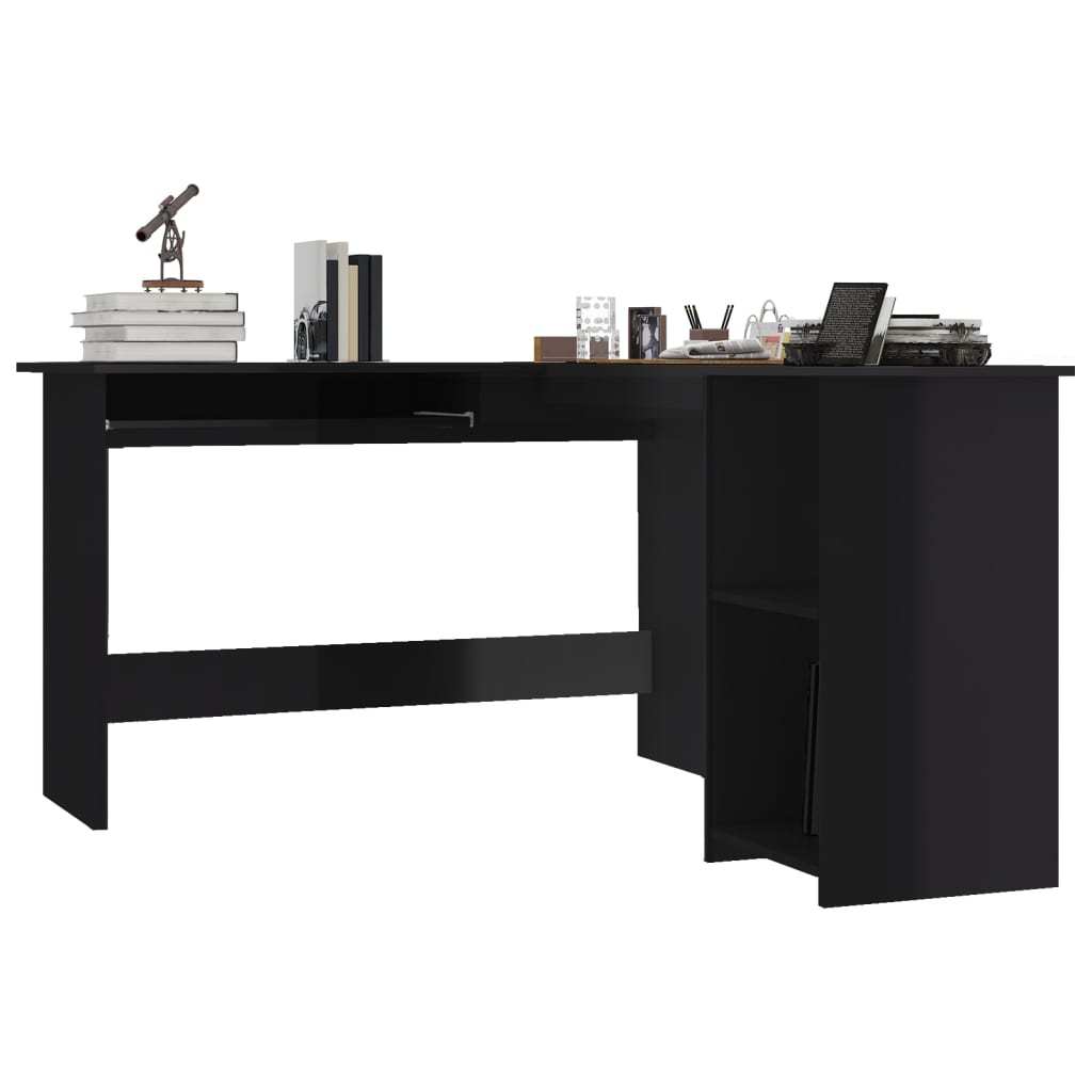Eckschreibtisch in L-Form Hochglanz-Schwarz 120×140×75 cm