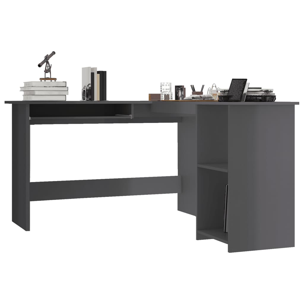 Eckschreibtisch in L-Form Hochglanz-Grau 120×140×75 cm
